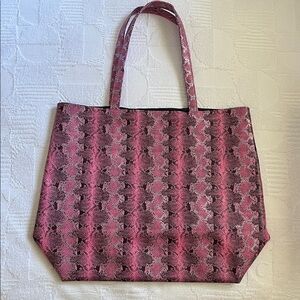 Saks Fifth Avenue pink snake print vegan leather tote bag